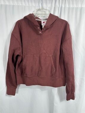 Champion Snap Pullover Hoodie Medium Ruby